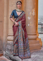 Chocolate PV Silk Saree with Ajrakh Print and Croma Finish