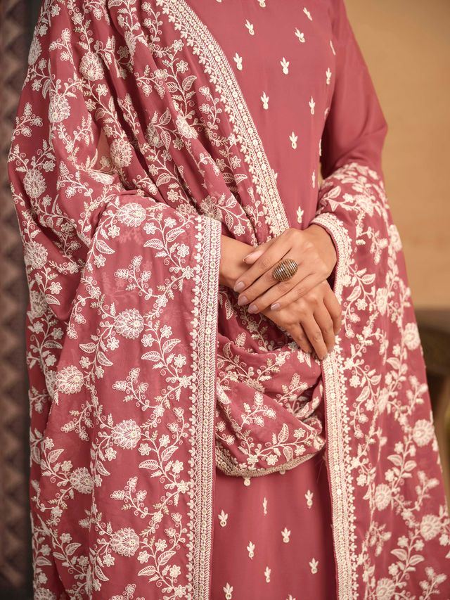 Chocolate Salwar Kameez With Thread Emboirdered Work