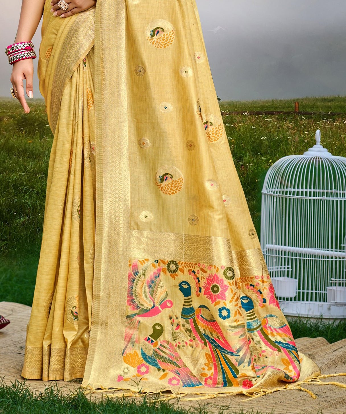 Classic Light Pink Assam Silk Meenakari Festival Saree