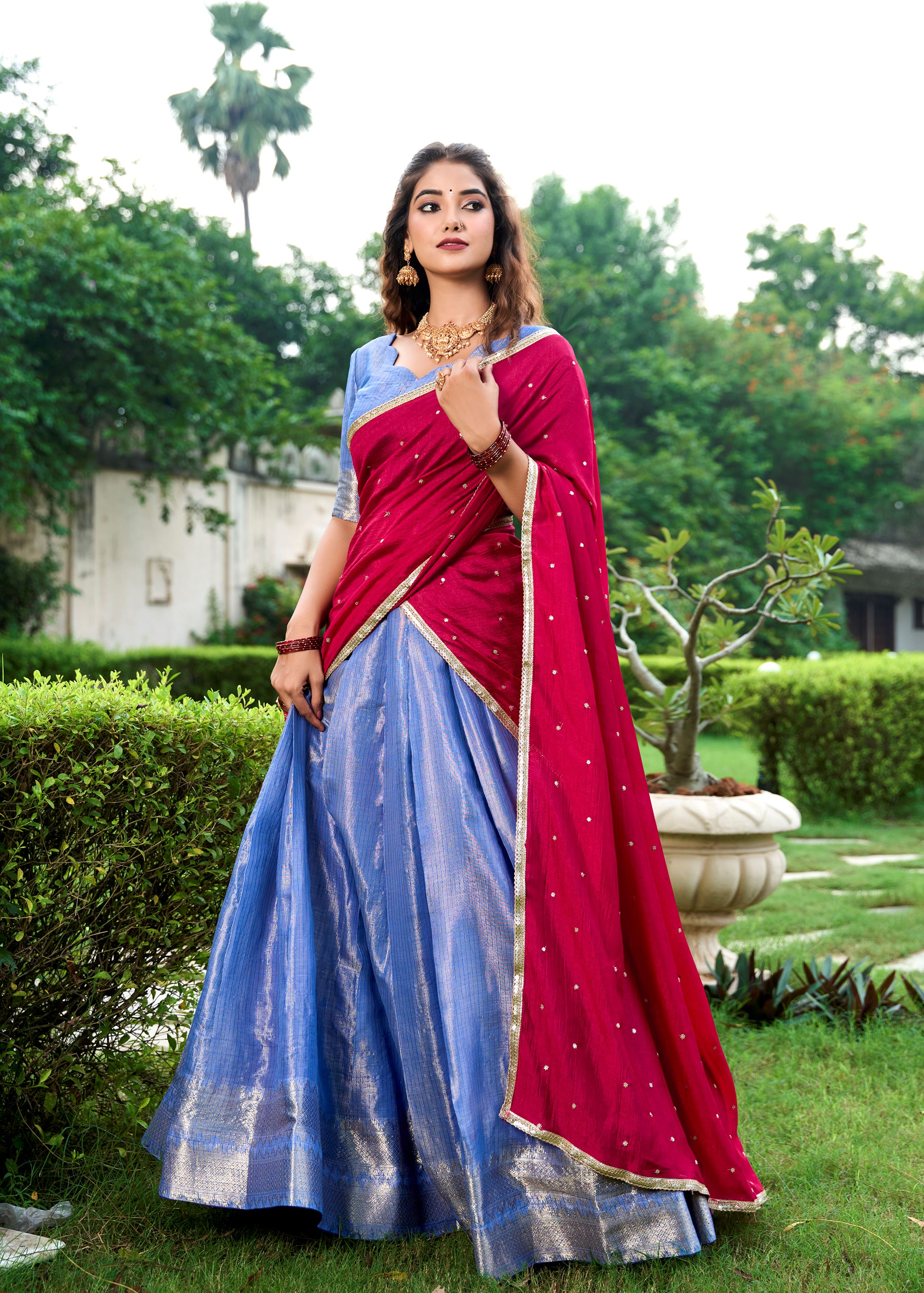 Classic Royal Blue Elegance With A Touch Of Tradition  Kanchipuram Lehenga