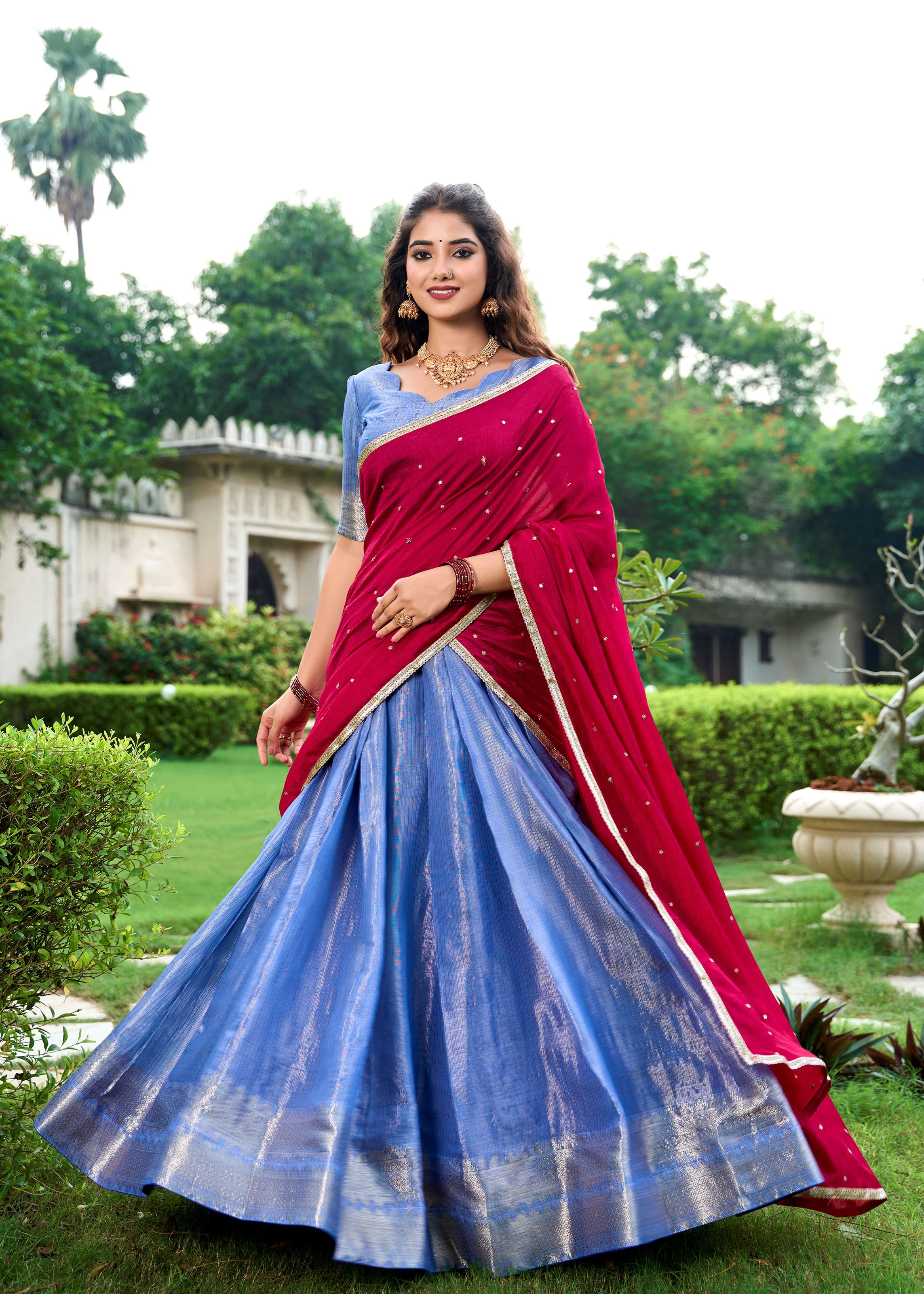 Classic Royal Blue Elegance With A Touch Of Tradition  Kanchipuram Lehenga