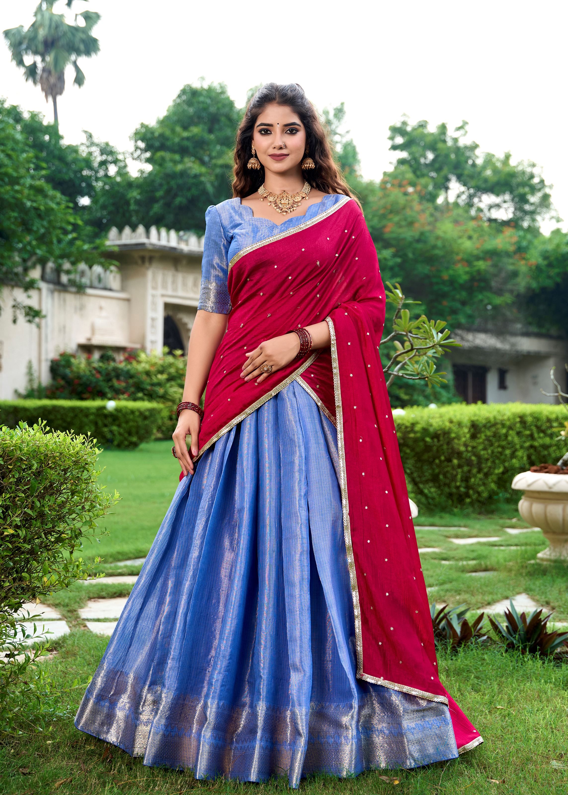Classic Royal Blue Elegance With A Touch Of Tradition  Kanchipuram Lehenga