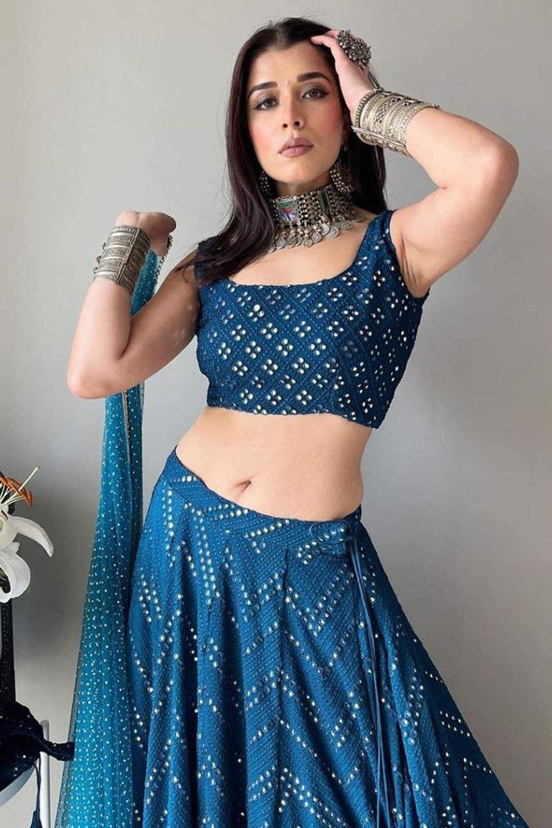 Cobalt Blue Lehenga Choli With Embroidery Work
