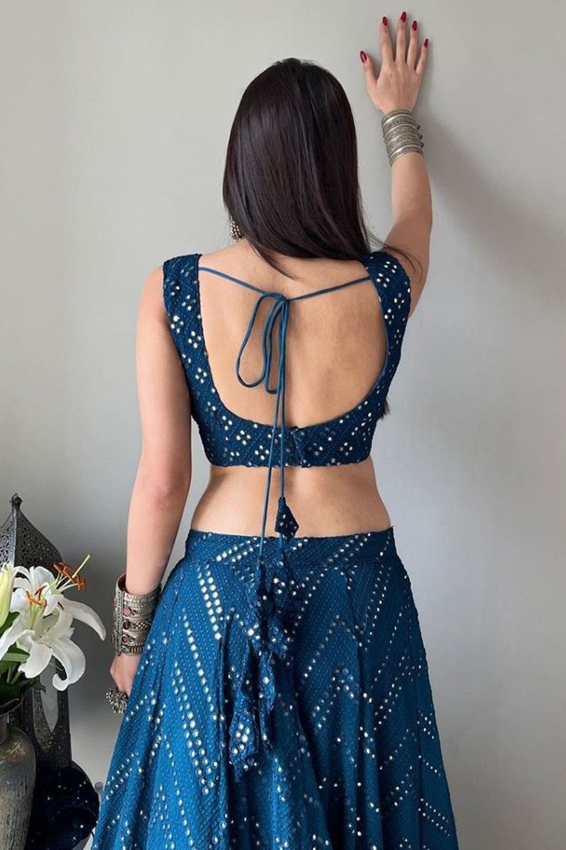Cobalt Blue Lehenga Choli With Embroidery Work