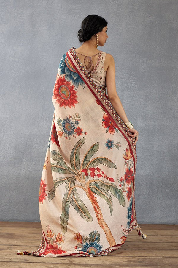 Coconut Bright Moss Saree With Printed