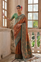 Coffee Banarasi Silk Saree with Floral Jal and Contrast Pallu
