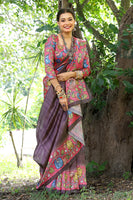Coffee Cotton Silk Saree with Solid Design and Printed Pallu