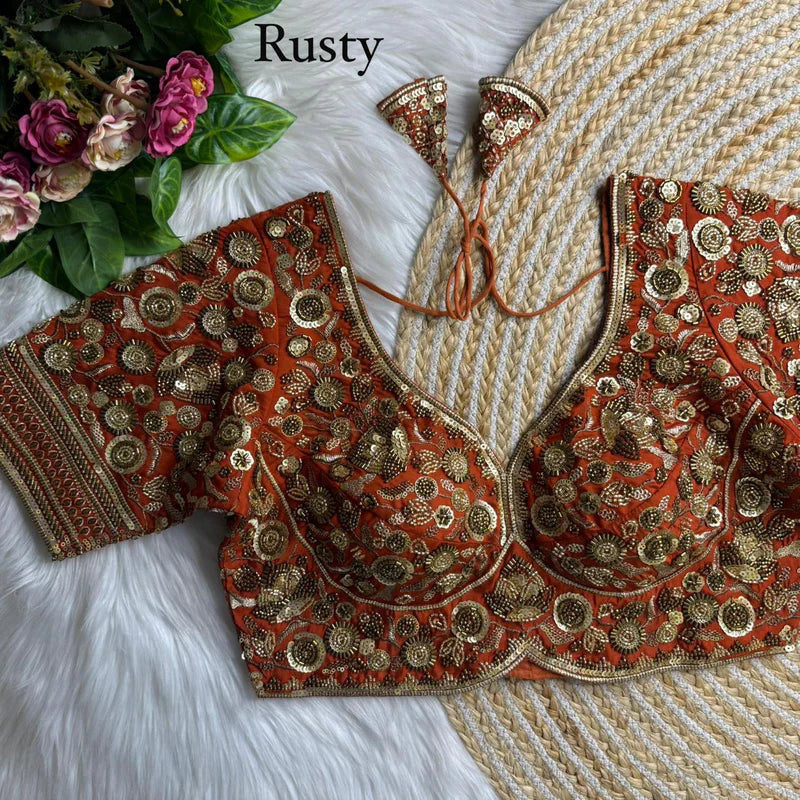 Copper Glow Luxury Heavy Beads Bridal Blouse  Roman Silk Designer Wedding Wear