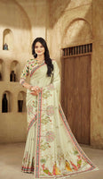 Cream Beautiful Designer Position Digital Foil Printed Crepe Silk Designer Partywear Saree