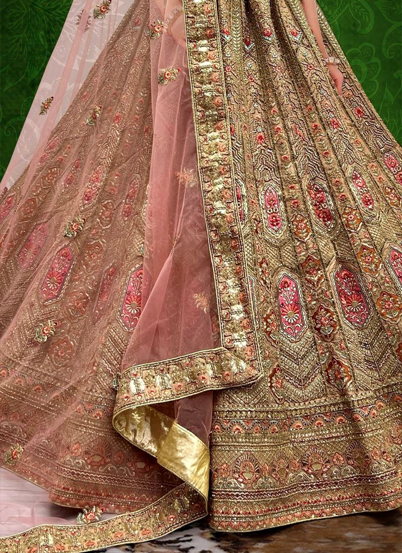 Cream Bridal Net  Lehenga Choli With Embroidery Work
