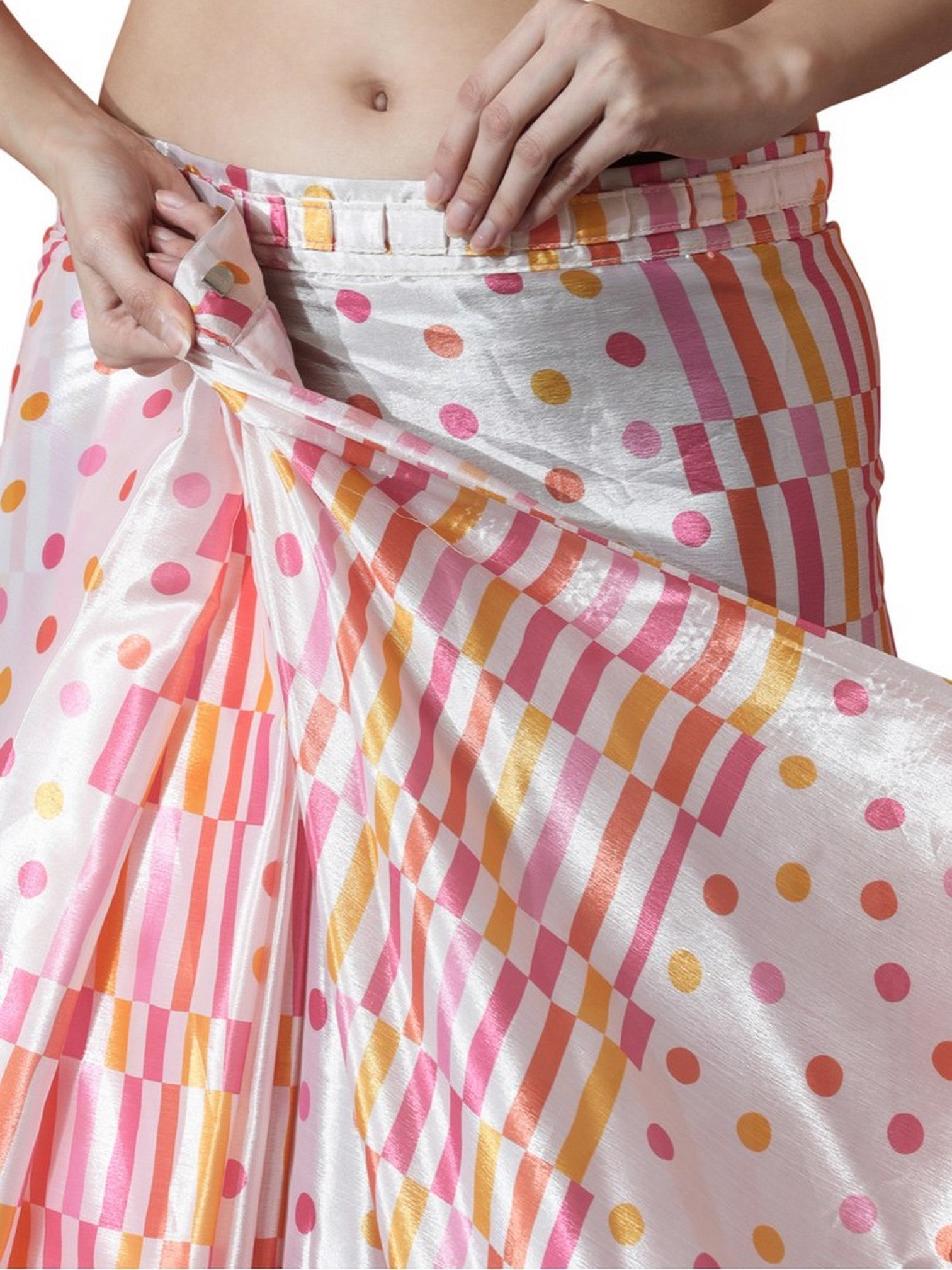 Cream Chinnon Partywear Printed Girlie Ready To Wear Saree