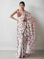 Cream Chinnon Partywear Printed Girlie Ready To Wear Saree