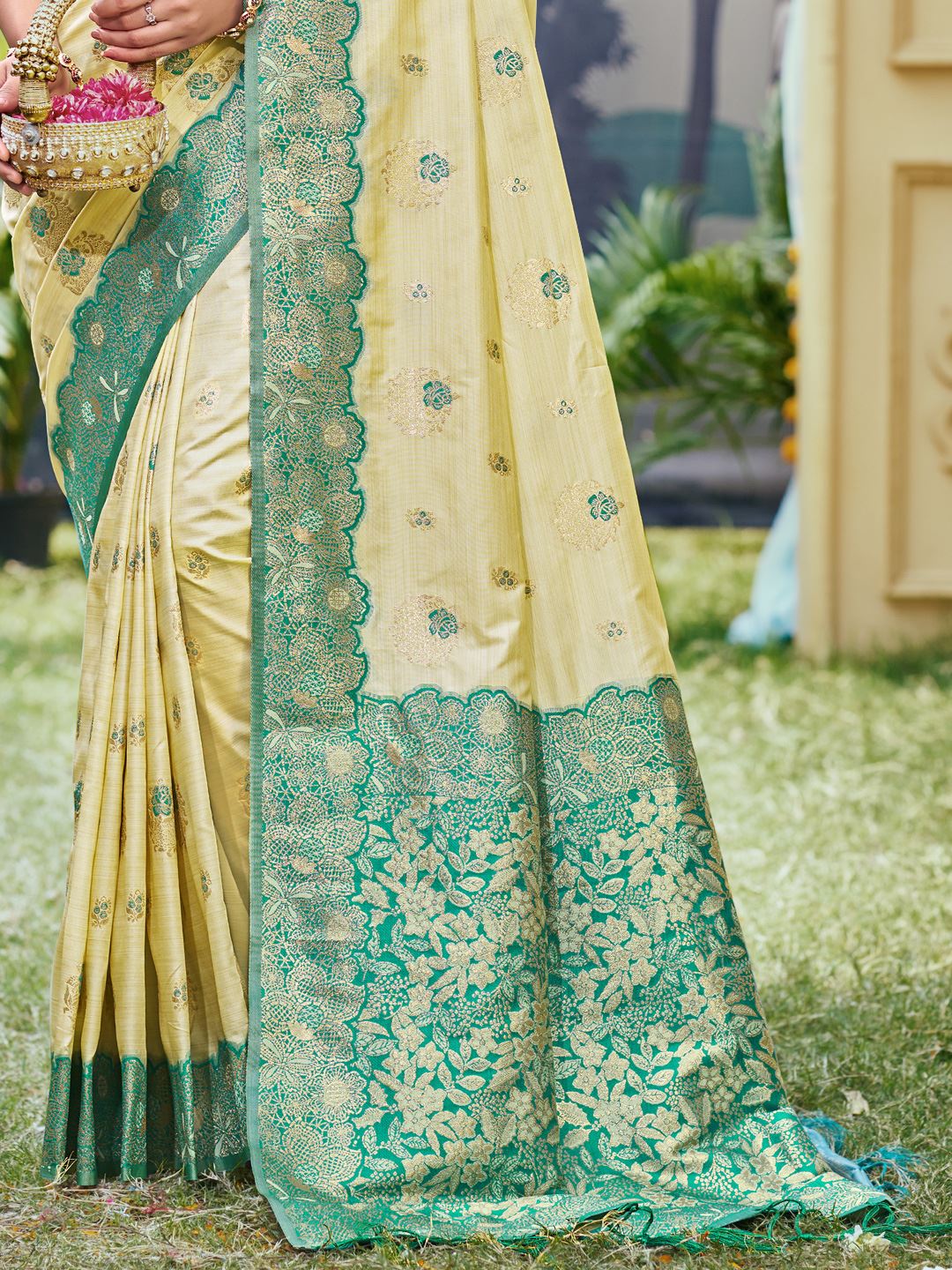 Cream Color Classic Banarasi Silk Saree