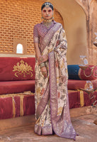 Cream Color Pv Silk Saree With  Smart Floral Print
