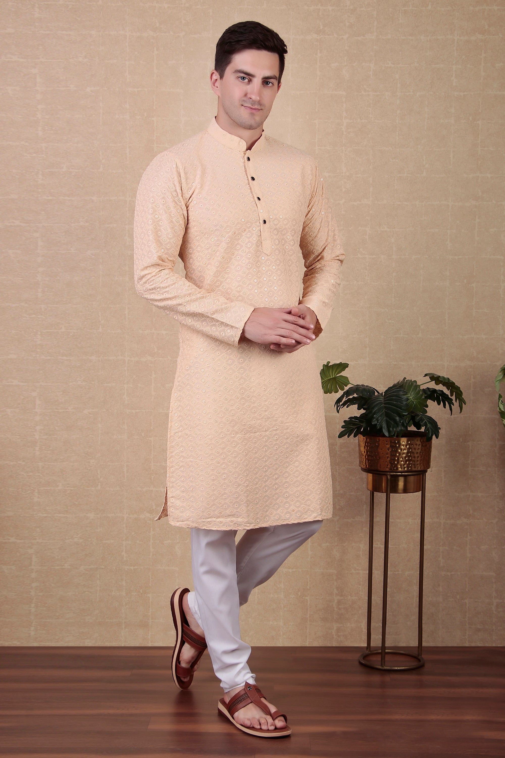Cream Color Sequins Embroidered Bollywood Style Kurta Payjama Set – Subtle and Classy