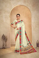 Cream Crepe Silk Position Digital Foil Printed Saree