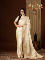 Cream Glamorous Jacquard Designer Satin Silk Saree