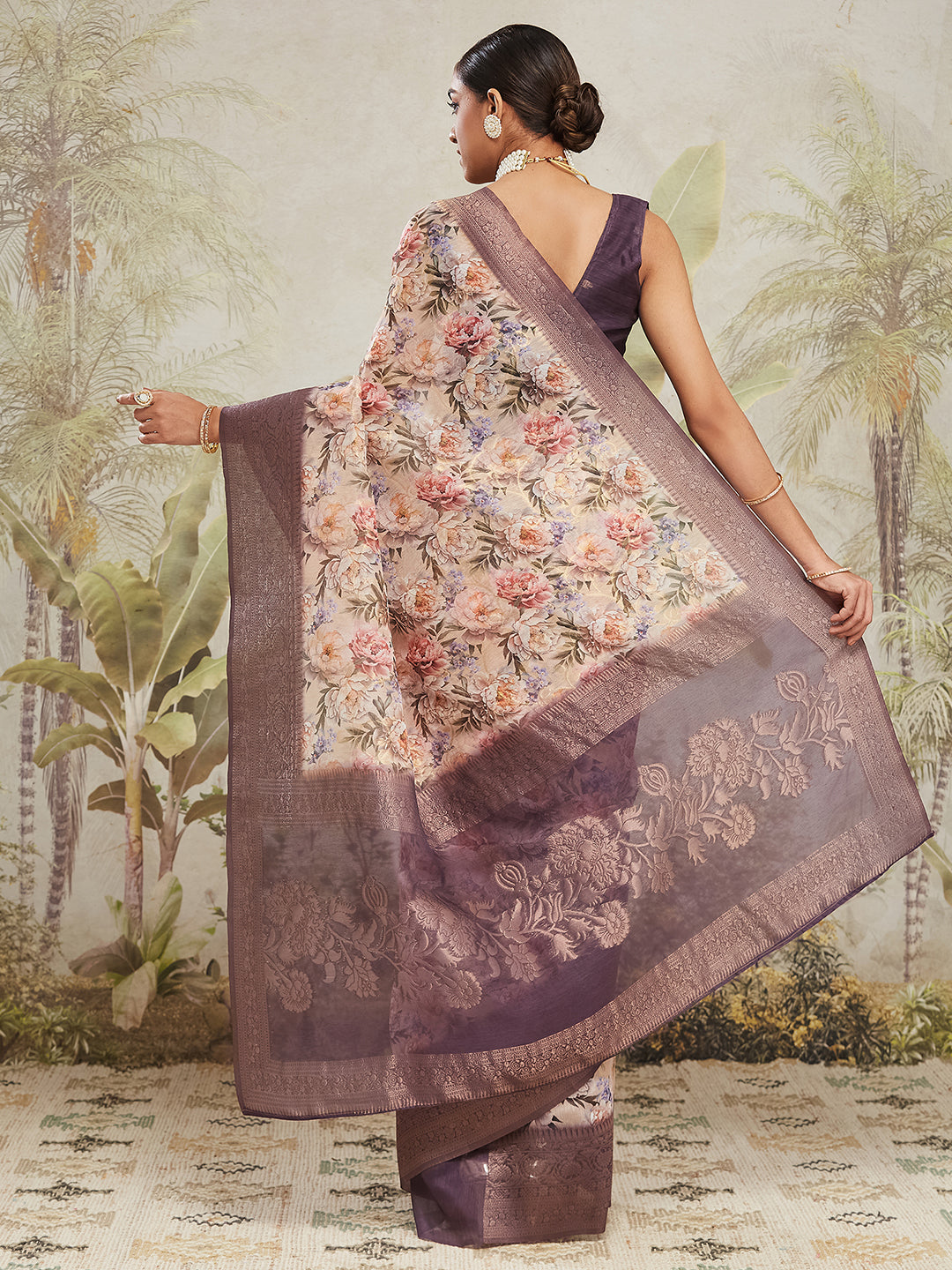 Cream Jacquard Silk Designer Pre-Stitched Saree For Trendy Fashion Looks