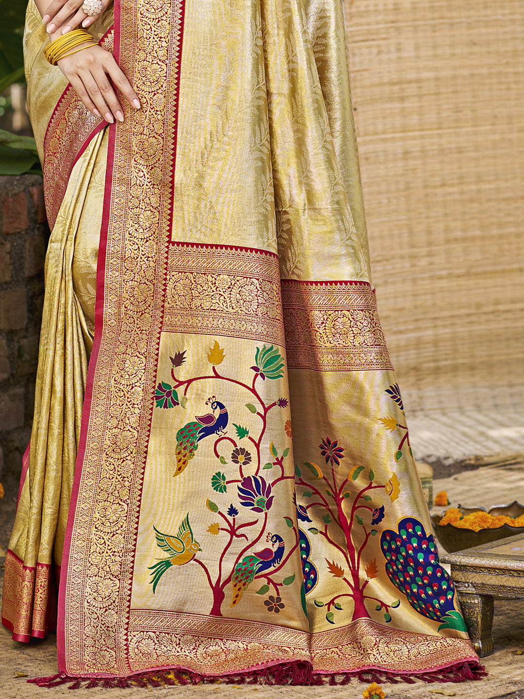 Cream Kanjivaram Silk Saree With Timeless Grace and Elegant Charm