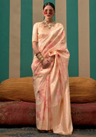 Cream Linen Saree With  Jacquard Woven Work