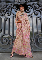 Cream Organza Handloom Saree With  Woven Work