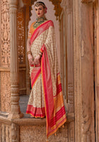 Cream PV Silk Saree with  Printed