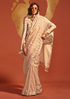 Cream Pure Viscose Handloom Silk Saree With  Jacquard Woven Work