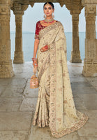 Cream Saree With Heavy Embroidered Work
