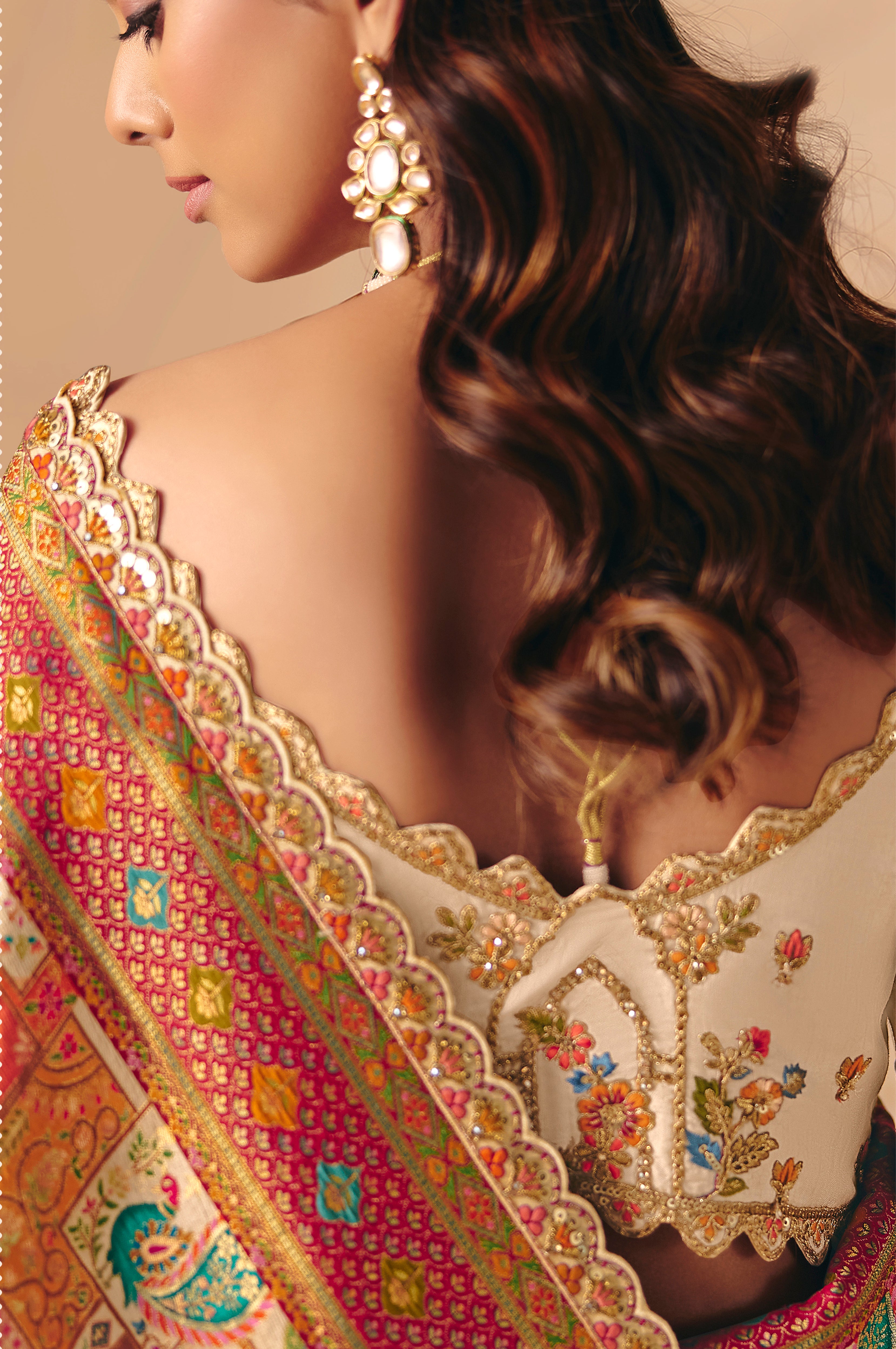 Cream Saree With  Heavy Embroidery, Sequin, Thread, and Stone Work On Patli & Cutwork Lace With Heavy Work Blouse