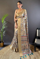 Cream Silk Cotton Kalamkari Printed Saree