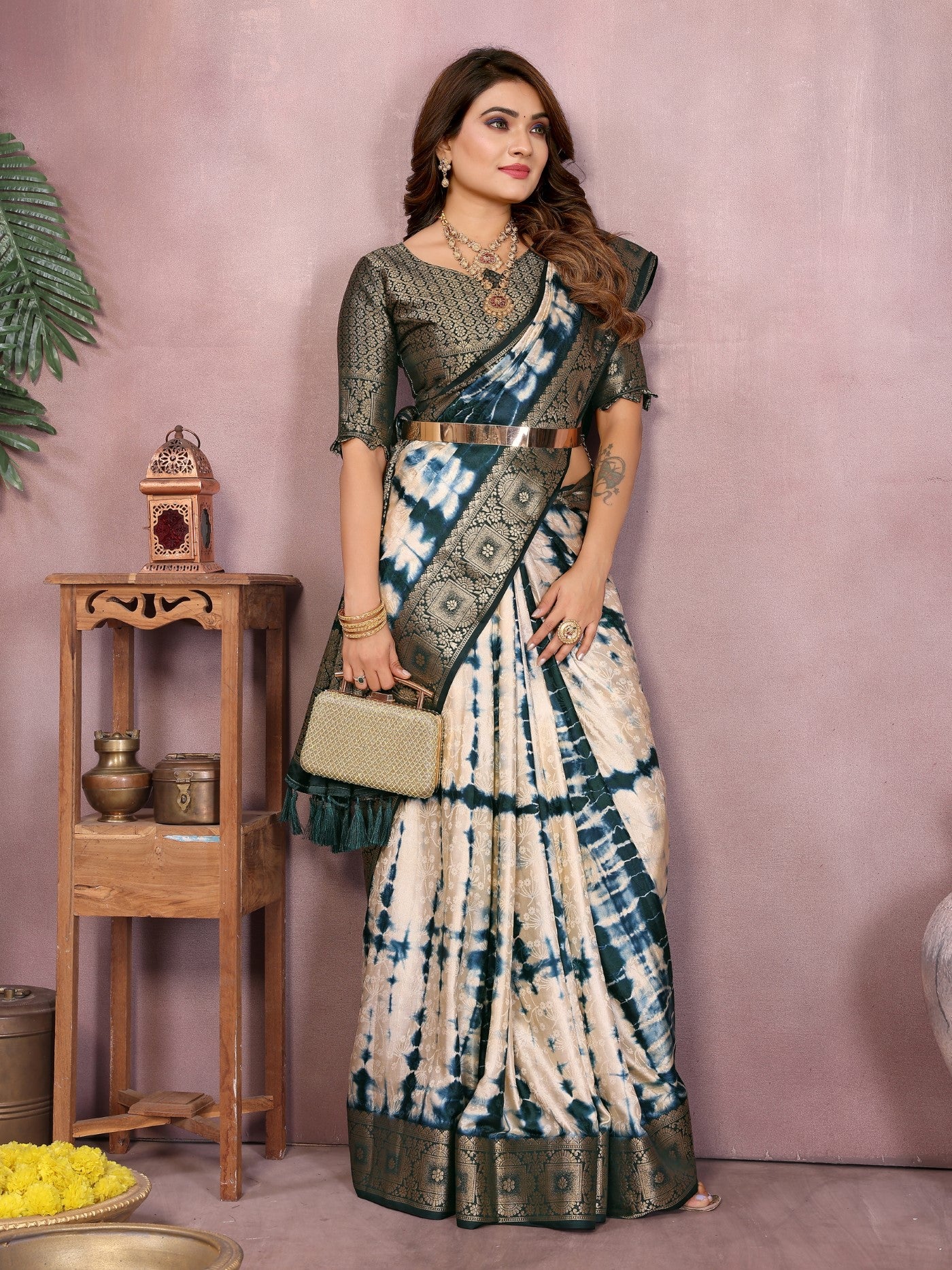 Cream Soft Satin Silk Saree With Designer Sibory Zari Border
