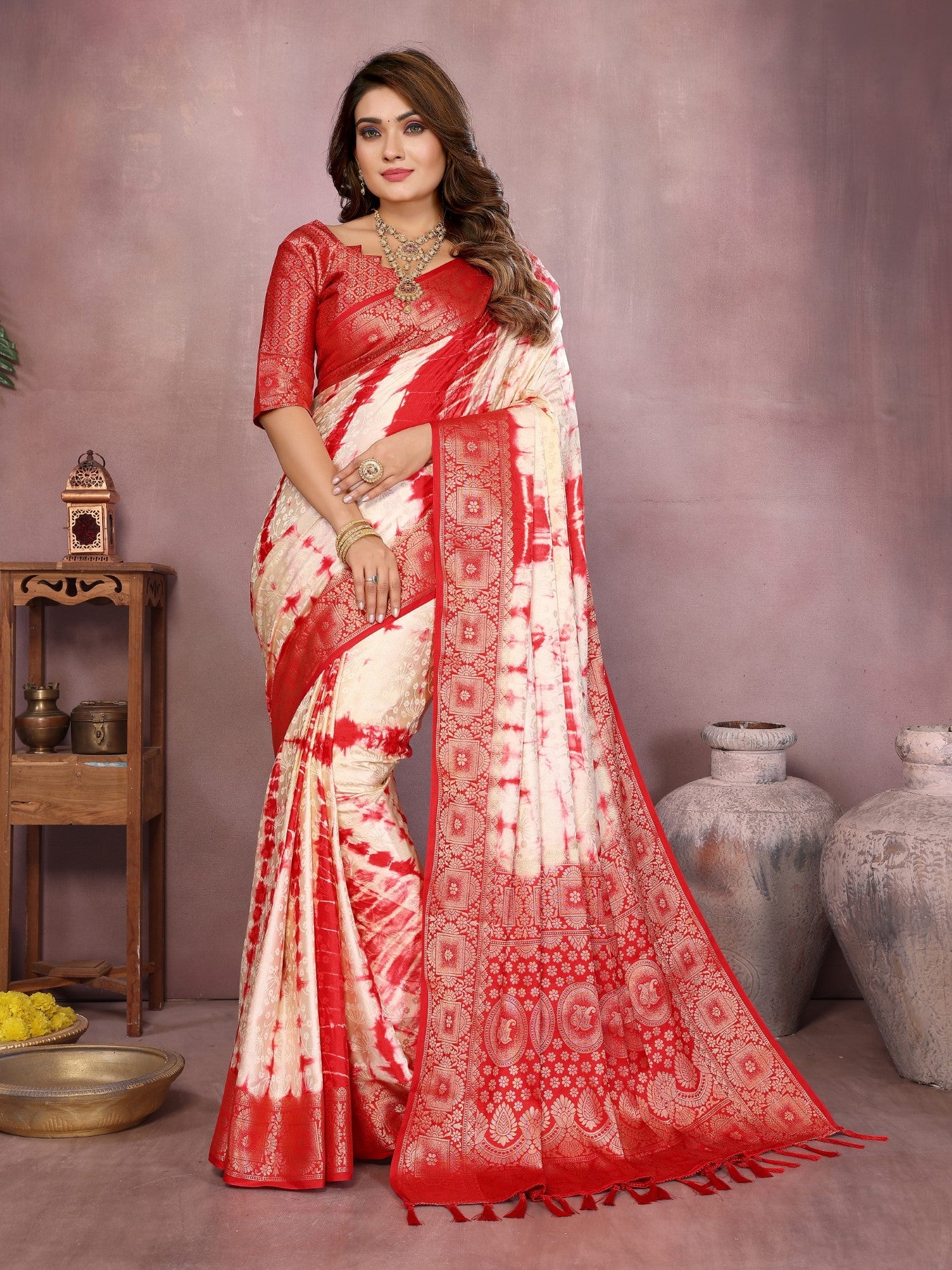 Cream Soft Satin Silk Saree With Elegant Sibory Zari Border