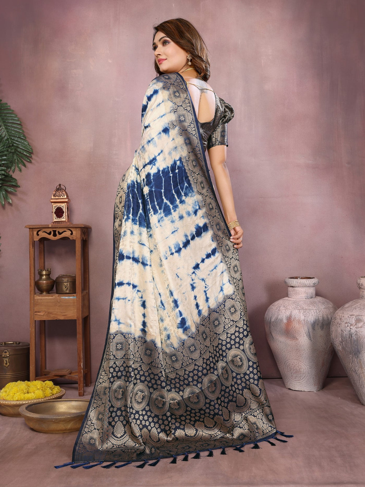 Cream Soft Satin Silk Saree With Sibory Zari Weaving Border