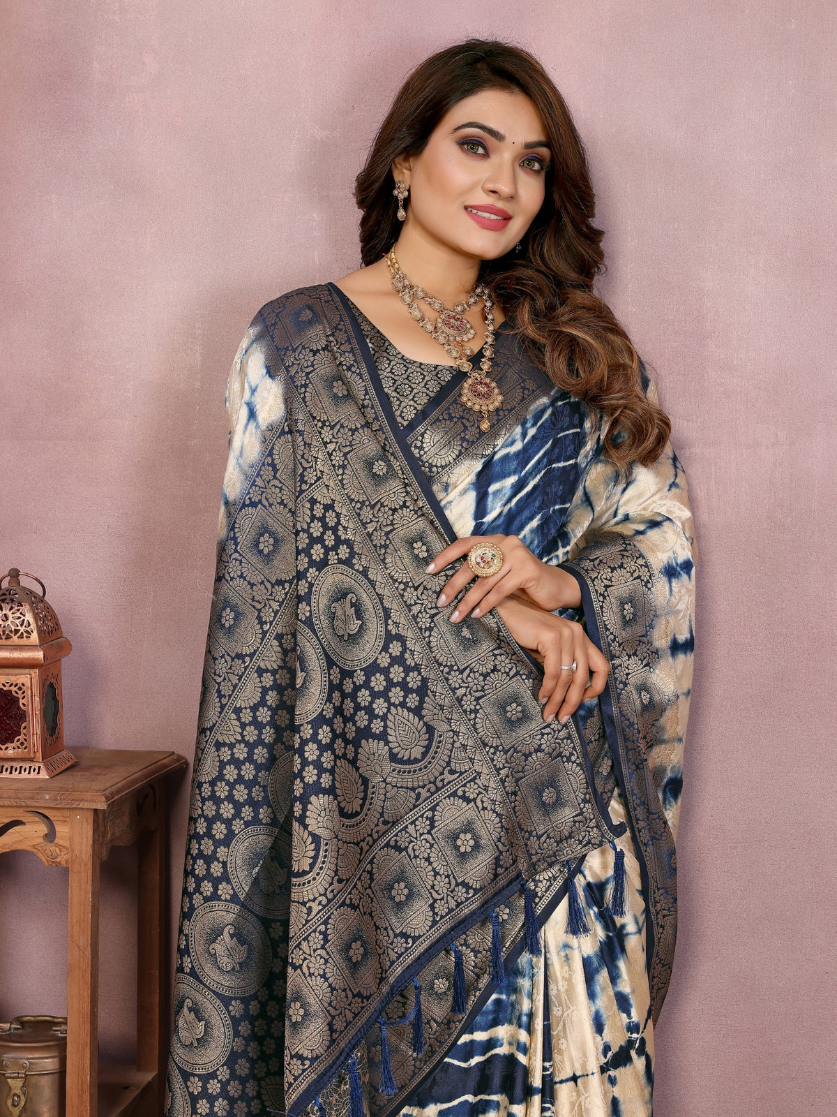 Cream Soft Satin Silk Saree With Sibory Zari Weaving Border