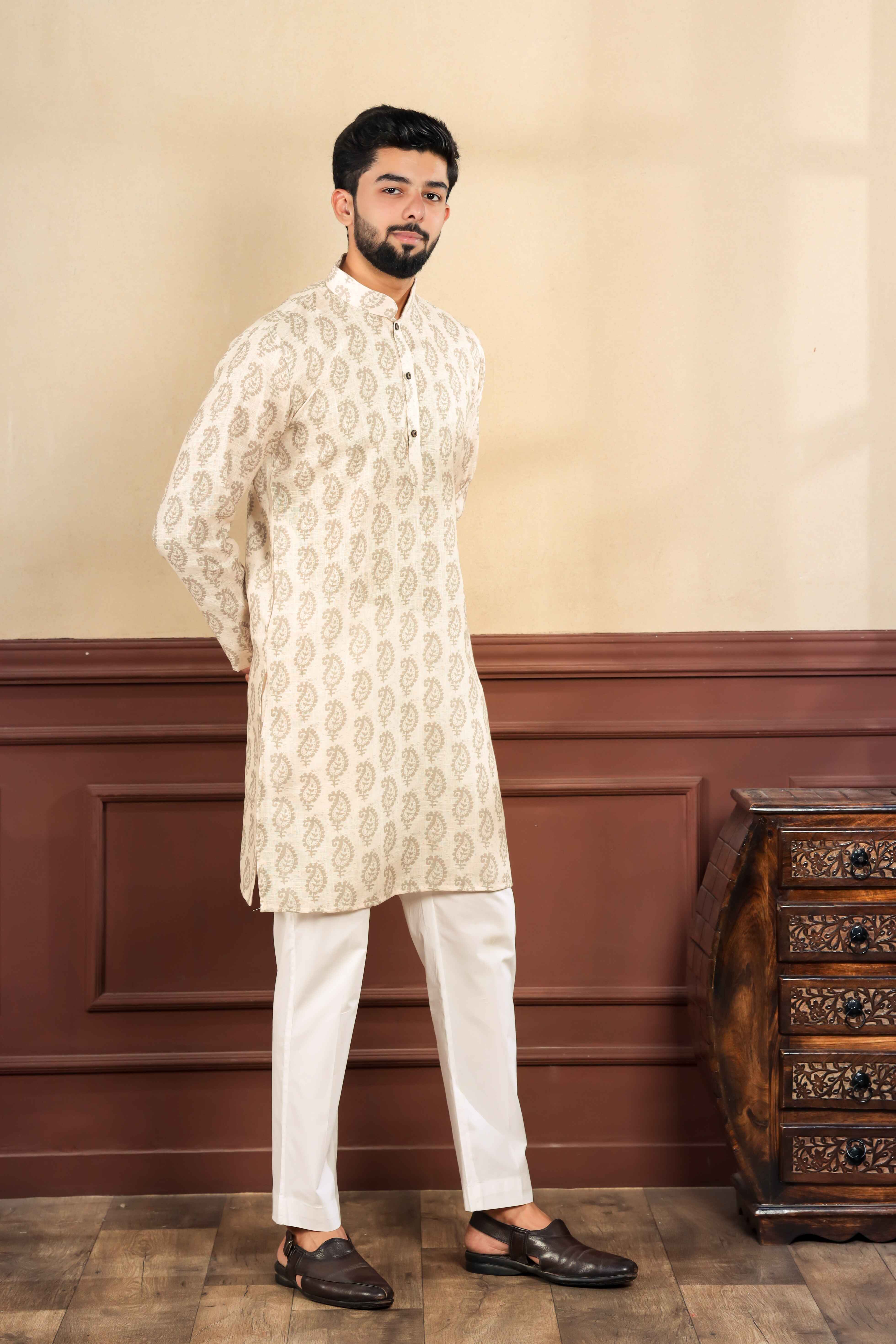 Cream Sophisticated Kurta Pajama for Ceremonial Wear