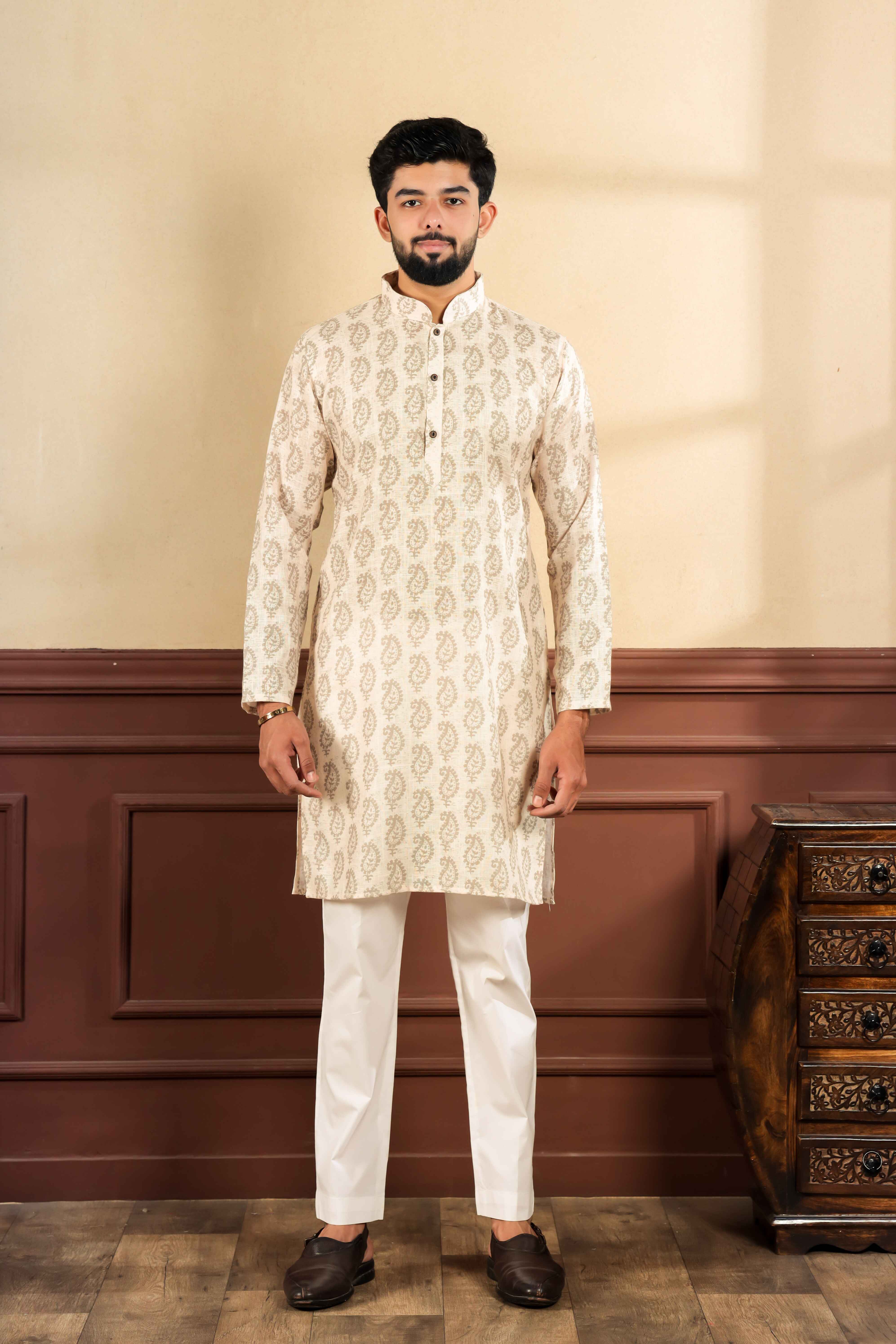 Cream Sophisticated Kurta Pajama for Ceremonial Wear