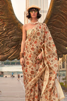 Cream Tissue Silk Saree With  Printed