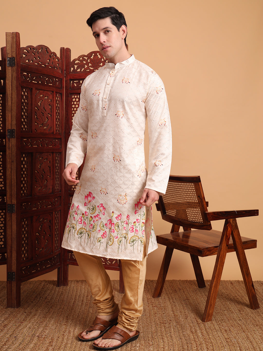 Cream Traditional Kurta for Ceremonial Looks