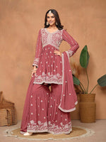 Dark-Rose Salwar Kameez With Thread Emboirdered Work