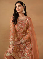 Dark-Salmon Salwar Kameez With Sequance Work