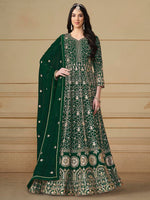 Dark Green Anarkali Suit With Heavy Thread Embroidery With Sequis Work