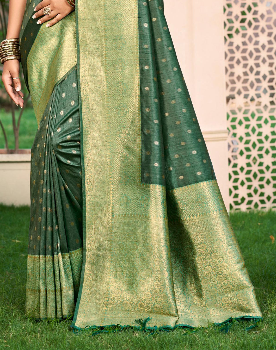 Dark Green Assam Silk Saree With Timeless Grace and Elegant Charm