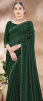 Dark Green Chiffon Saree With  Swarovski Diamond Work