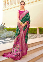 Dark Green Silk Saree With  Jacquard Woven Work
