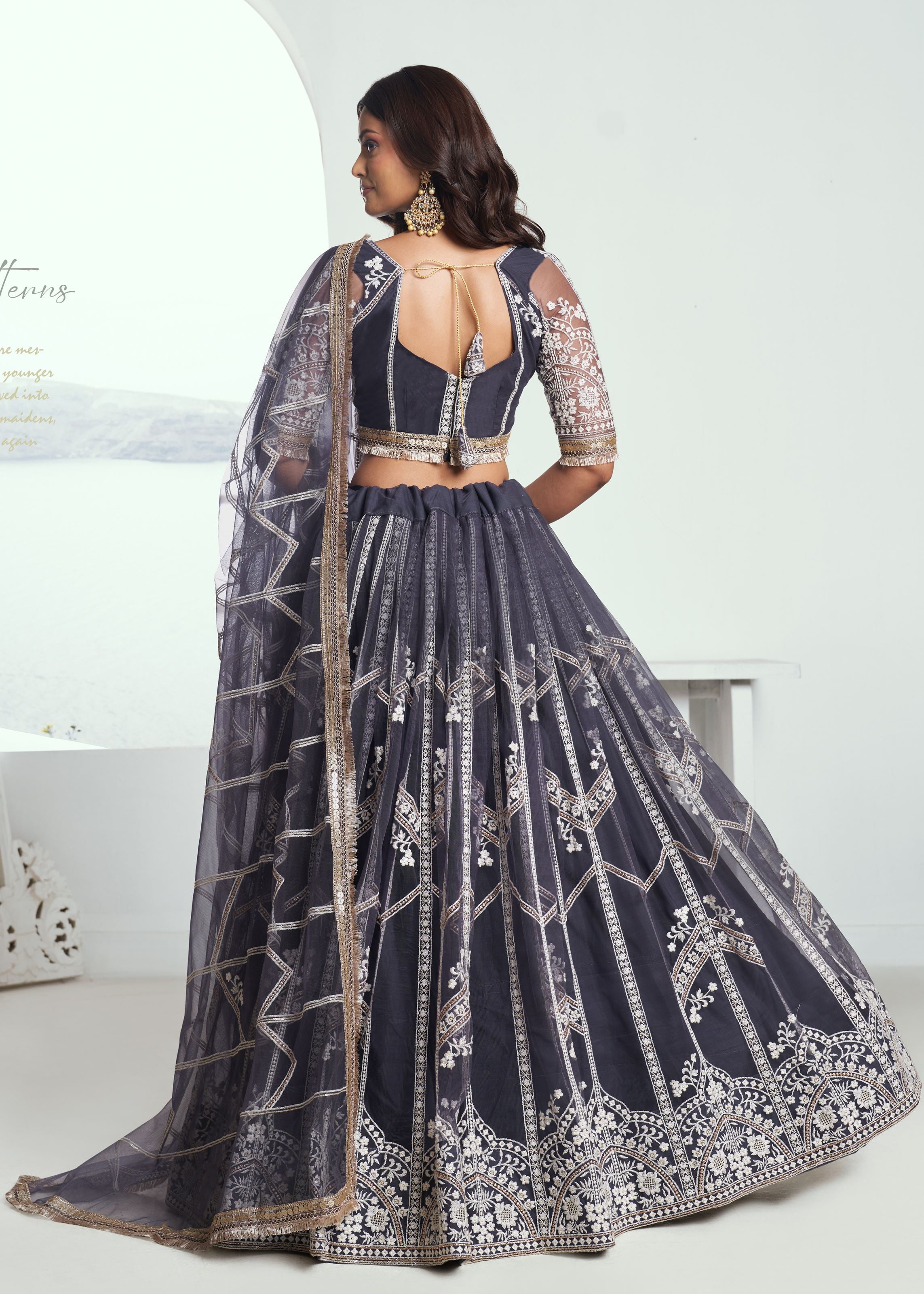 Dark Grey Lehenga with Heavy Thread Embroidery Sequins Work