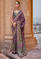 Dark Magenta PV Silk Saree with Ajrakh Print and Croma Finish