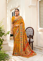 Dark Orange Velvet Tussar Silk Woven Designer With Floral Printed Ethnic Wedding Wear Saree