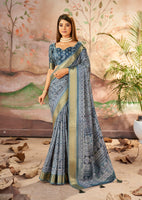 Dark Slate Grey Beautiful Dolla Silk Woven Border Designer With Printed Saree