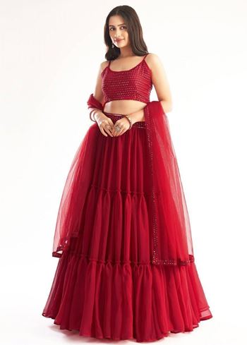 Delightful Red Georgette Party Wear Lehenga Choli With Dupatta