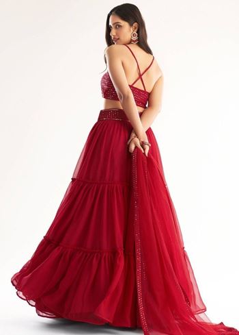 Delightful Red Georgette Party Wear Lehenga Choli With Dupatta